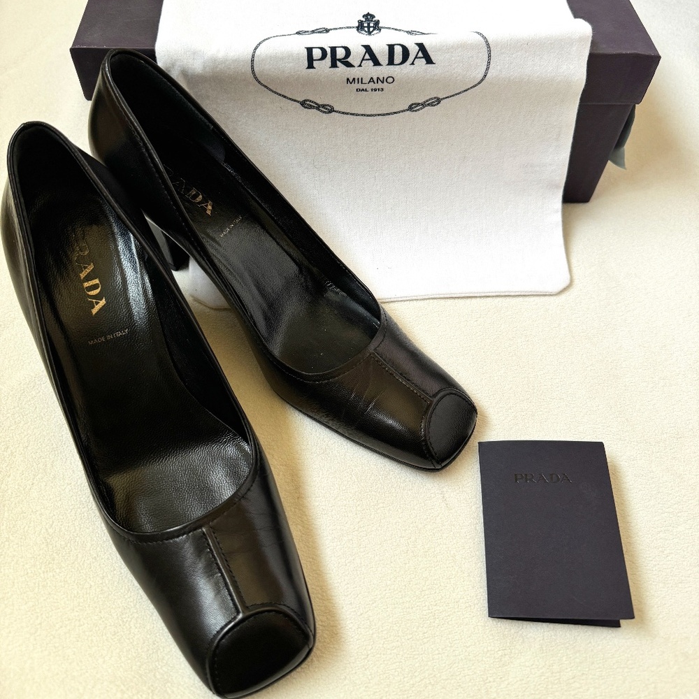Prada Old Leisure Black Square Toe Heel 36